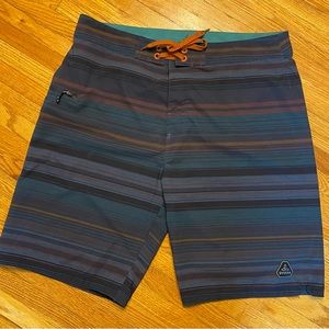 Prana Mens Catalyst Board Shorts Trunks Multi Color Zip Pocket UPF 50+  Size 35